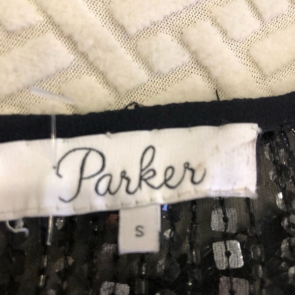 Parker Gunmetal high low silver sequin silk blouse size small new! - Picture 6 of 6